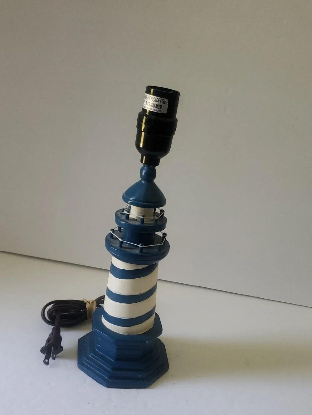 Lighthouse Nautical Lamp Blue & White Wooden
